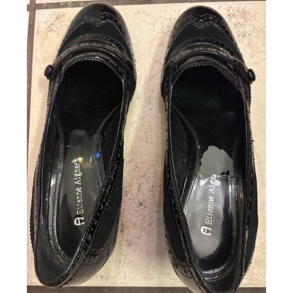 Women’s Etienne Aigner Black Leather Slip on Heel 8.5 - Picture 1 of 7